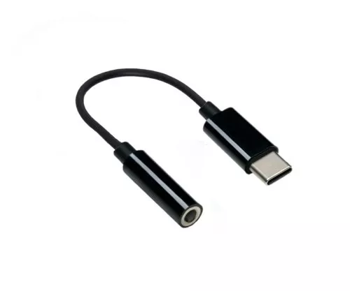 Adaptor USB-C pentru audio de 3,5 mm (digital), alb, cu chipset, negru, DINIC polybag